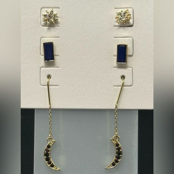 Rachel Roy Manifest 3 Pairs Crystal Moon and Stars Stud & Dangling Earrings - Picture 1 of 5